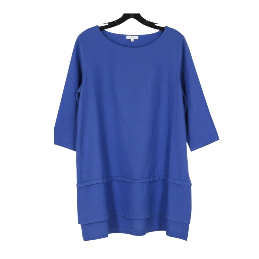 MATCH POINT Midweight LINEN Lagenlook LAYERED FRONT 3/4 Sleeve BLOUSE/TUNIC Sz M